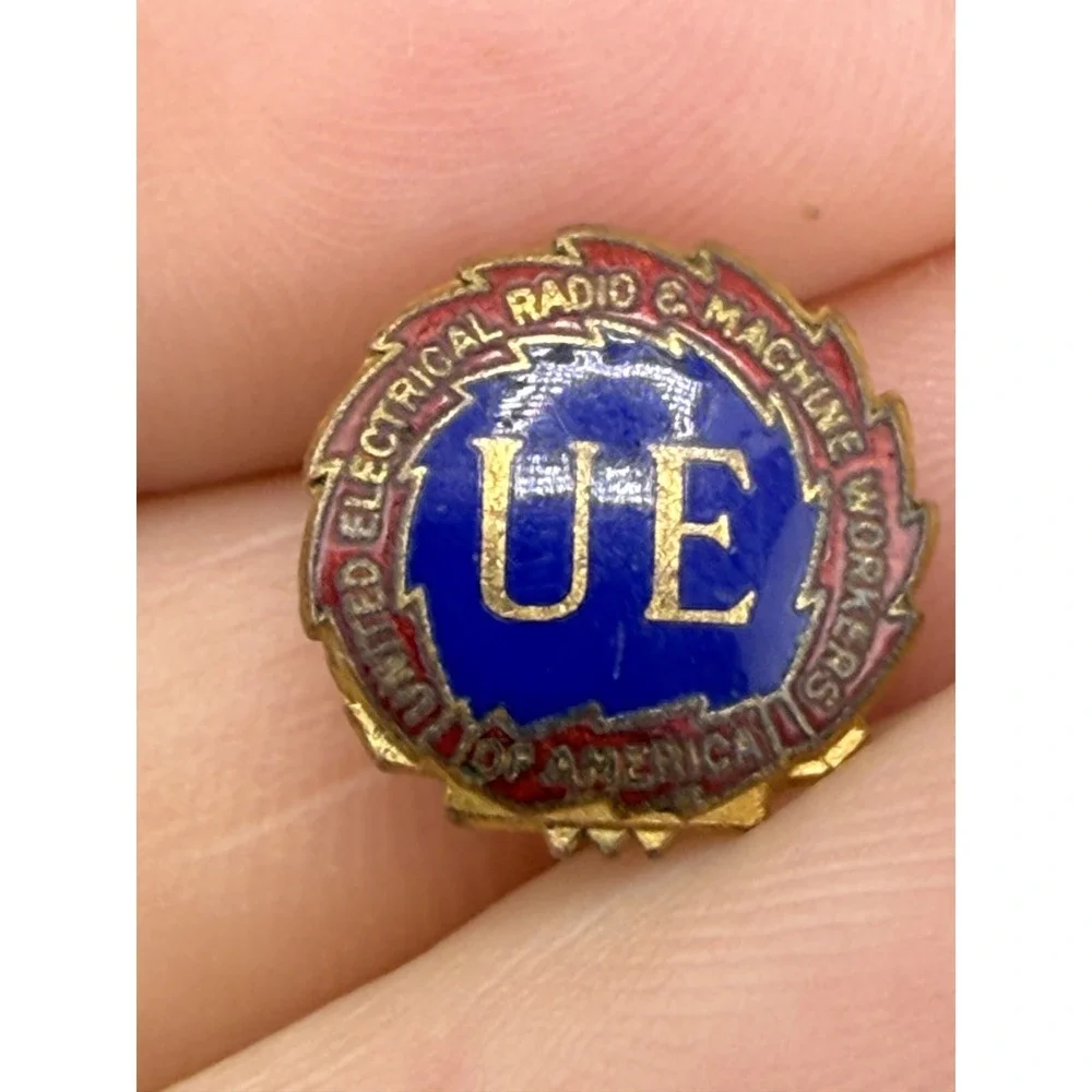 Vintage Bastian Bros UE Logo Pin Brooch Gold Tone Enamel Union Jewelry